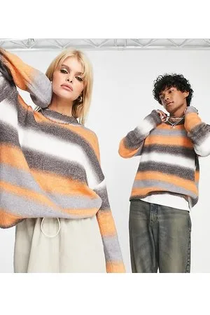 COLLUSION Maglione unisex oversize in maglia arancione e marrone mélange