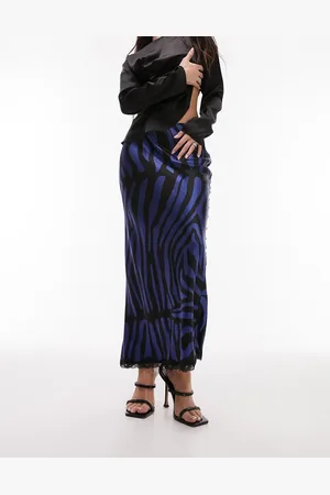 Topshop Gonna midi in raso con stampa zebrata e finiture in pizzo nero