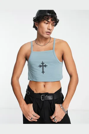 ASOS Canotta corta attillata con ricamo sul petto e spalline sottili