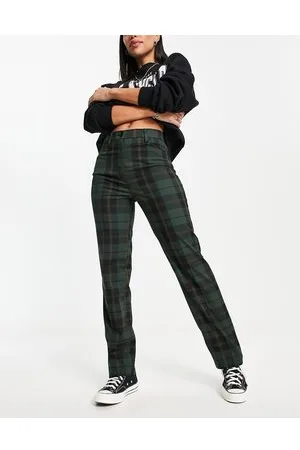 Monki Pantaloni slim verdi a quadri scozzesi