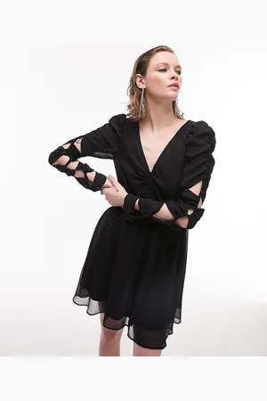 Topshop Vestito corto da giorno con maniche arricciate elasticizzate e scollo a V