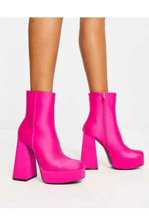 New Look Stivali in raso rosa con tacco e plateau