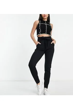 VERO MODA Pantaloni affusolati neri a vita alta allacciati in vita