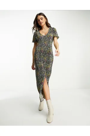 ASOS Vestito midi plissé a fiorellini con bottoni sul davanti