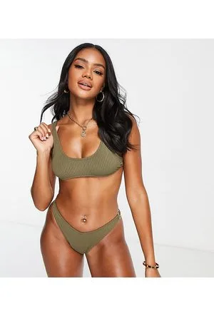 Candypants Top bikini taglio corto kaki con anello