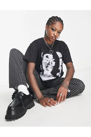 Motel T-shirt oversize nera con stampa sfocata con volto