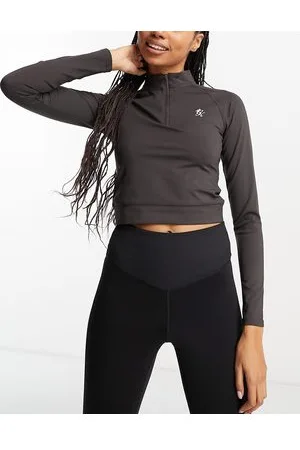 Gym King 365 - Crop top a maniche lunghe marrone con zip corta