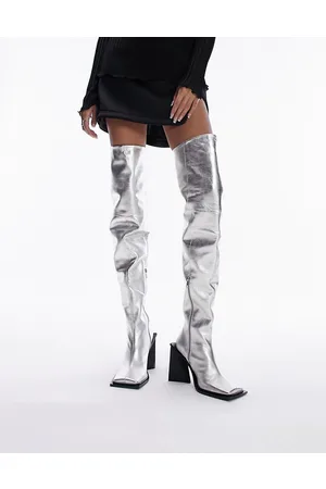 Topshop Freya - Stivali cuissard premium in pelle color con punta squadrata - In edizione limitata
