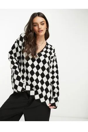 NA-KD X Annijor - Maglione oversize bianco e a quadri