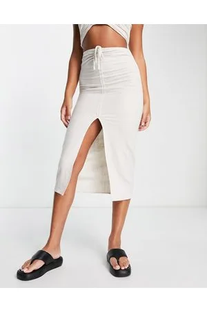 4th & Reckless Tayla - Gonna arricciata in lino color crema in coordinato