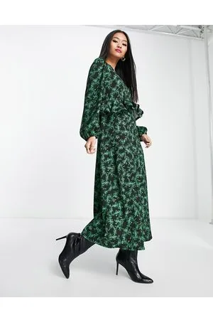 New Look Vestito midi stropicciato a fiori con volant