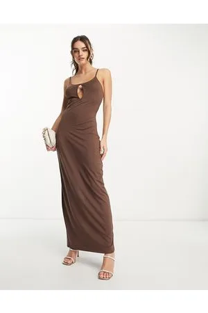 NA-KD X Annijor - Vestito lungo marrone con cut-out