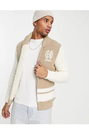 Hollister Cardigan in maglia foderata in pile borg con zip, colletto sciallato e monogramma del logo color cuoio
