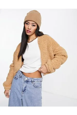 Hollister Maglione in pile borg color cuoio con zip