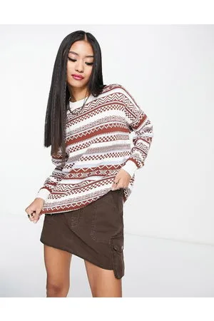 Hollister Maglione oversize in maglia bianca con stampa con motivo Fair Isle