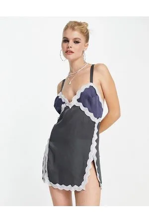 Free People Vestito con spalline sottili e grigio con finiture in pizzo