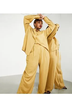 ASOS Curve - Pantaloni con fondo ampio extra larghi caramello