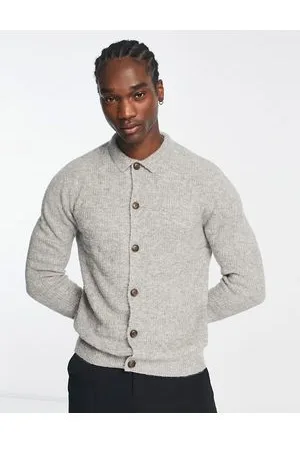 ASOS Polo in maglia punto canestro grigia con bottoni