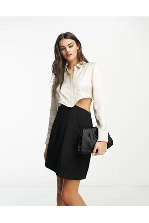 & OTHER STORIES Vestito camicia corto bianco e nero con cut-out