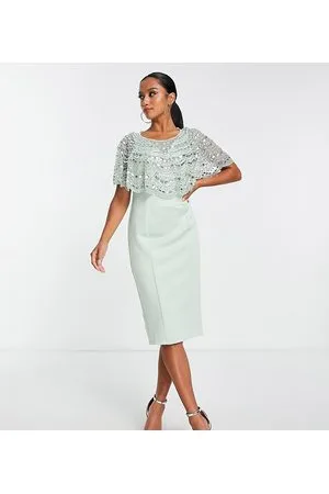 ASOS ASOS DESIGN Petite - Vestito midi color menta con mantella decorata con paillettes