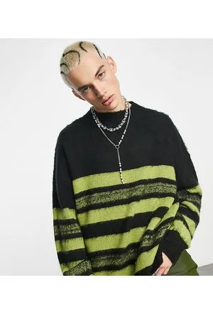 COLLUSION Maglione oversize spazzolato nero e verde a righe