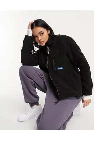 Kavu Pearsoll - Giacca in pile borg nera pesante con zip