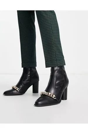 ASOS Stivaletti Chelsea con tacco in pelle sintetica nera con dettagli con catena e perle