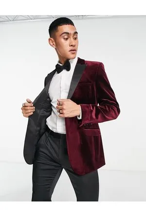 ASOS Blazer stile smoking skinny in velluto color vino