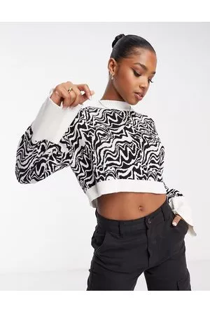 Monki Maglione corto nero bianco sporco con stampa astratta