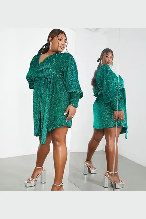 ASOS Curve - Vestito corto avvolgente -azzurro con paillettes