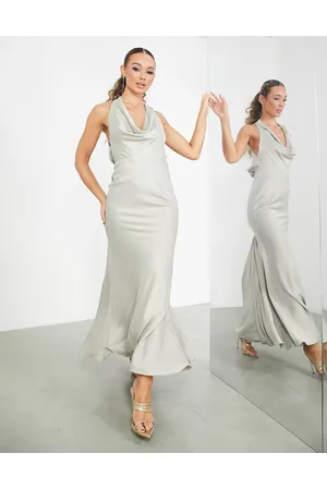 ASOS Vestito lungo allacciato al collo in raso salvia