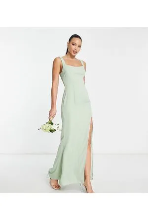 ASOS ASOS DESIGN Tall - Vestito lungo da damigella salvia con bottoni sul retro e scollo a cuore