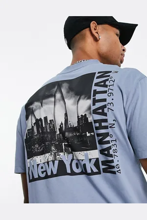 ASOS T-shirt comoda grigio bluastro con stampa fotografica di New York sul retro