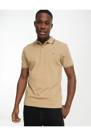 SELECTED Polo beige con profili a contrasto