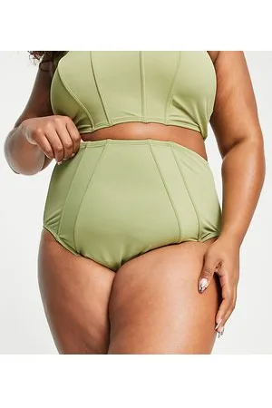 We Are We Wear Plus - Slip bikini contenitivi a vita medio alta color kaki