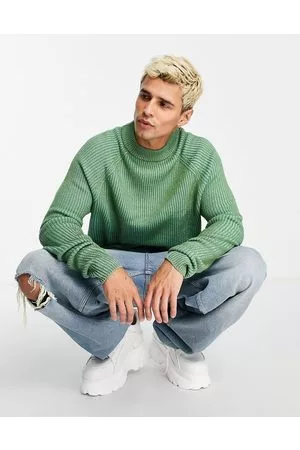 COLLUSION Maglione in maglia a coste verde salvia con maniche raglan