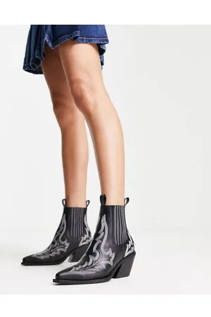 ASOS Stivaletti stile western neri con cuciture a contrasto