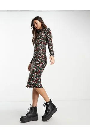 Pieces® Alison - Vestito con collo alto nero a fiori