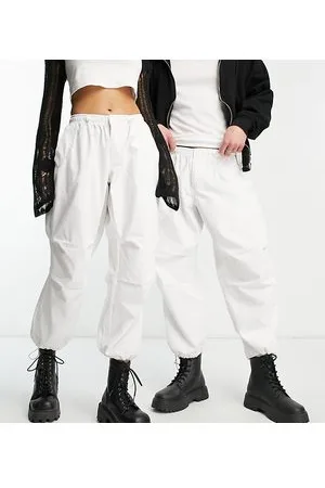 Reclaimed Pantaloni parachute cargo unisex bianchi