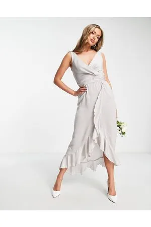 Blume Bridal Blume - Vestito midi da sposa avvolgente con gonna con volant