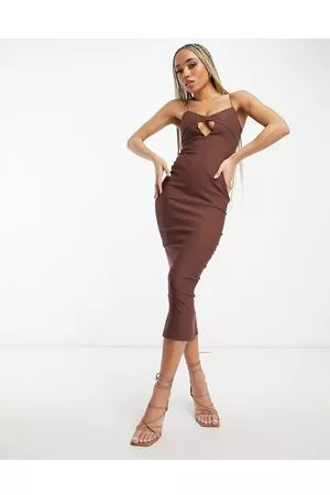 Vesper Vestito midi con spalline sottili color cioccolato