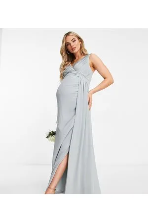 TFNC Vestito lungo da damigella salvia con scollo profondo