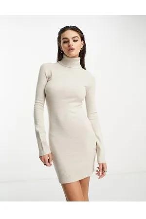 French Connection Vestito in maglia a collo alto color avena