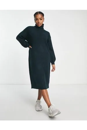 New Look Vestito midi a coste con collo alto nero