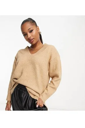 New Look Maglione con scollo a V color cammello