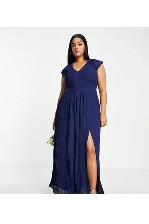 TFNC Vestito lungo da damigella a pieghe navy