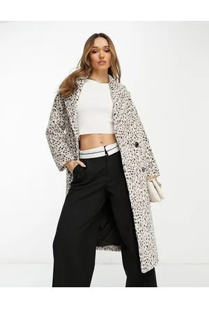 Helene Berman Cappotto doppiopetto in pelliccia sintetica bianca leopardata