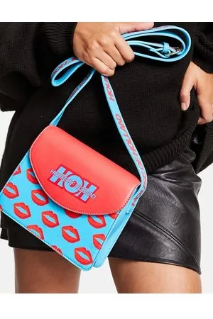 House of Holland Borsa da spalla turchese con stampa di labbra