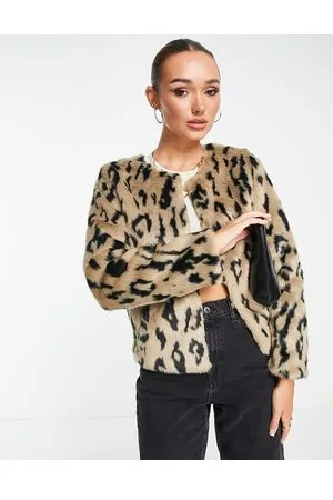 Unreal Fur Giacca senza colletto con pelliccia sintetica e stampa animalier