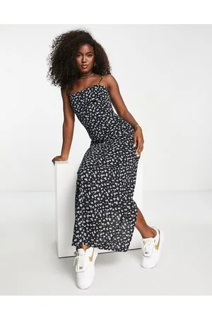 Glamorous Vestito midi con spalline sottili e viola con stampa a roselline